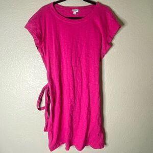 J.Crew Bright Pink Tie-Waist T-Shirt Dress | Size M